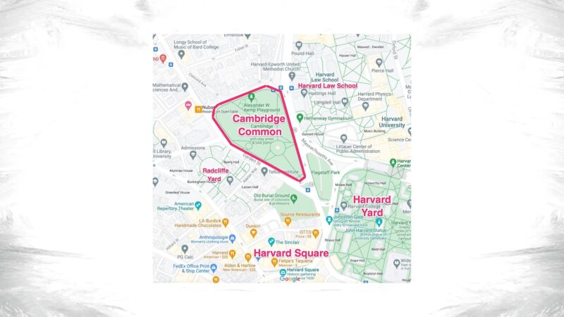 Map of Cambridge Common in Cambridge, MA